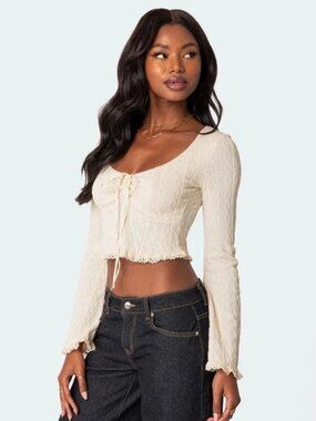 Edikted cream lacey long sleeve crop top